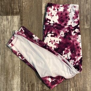 Marika Watercolor Print Athletic Leggings with Side Pockets